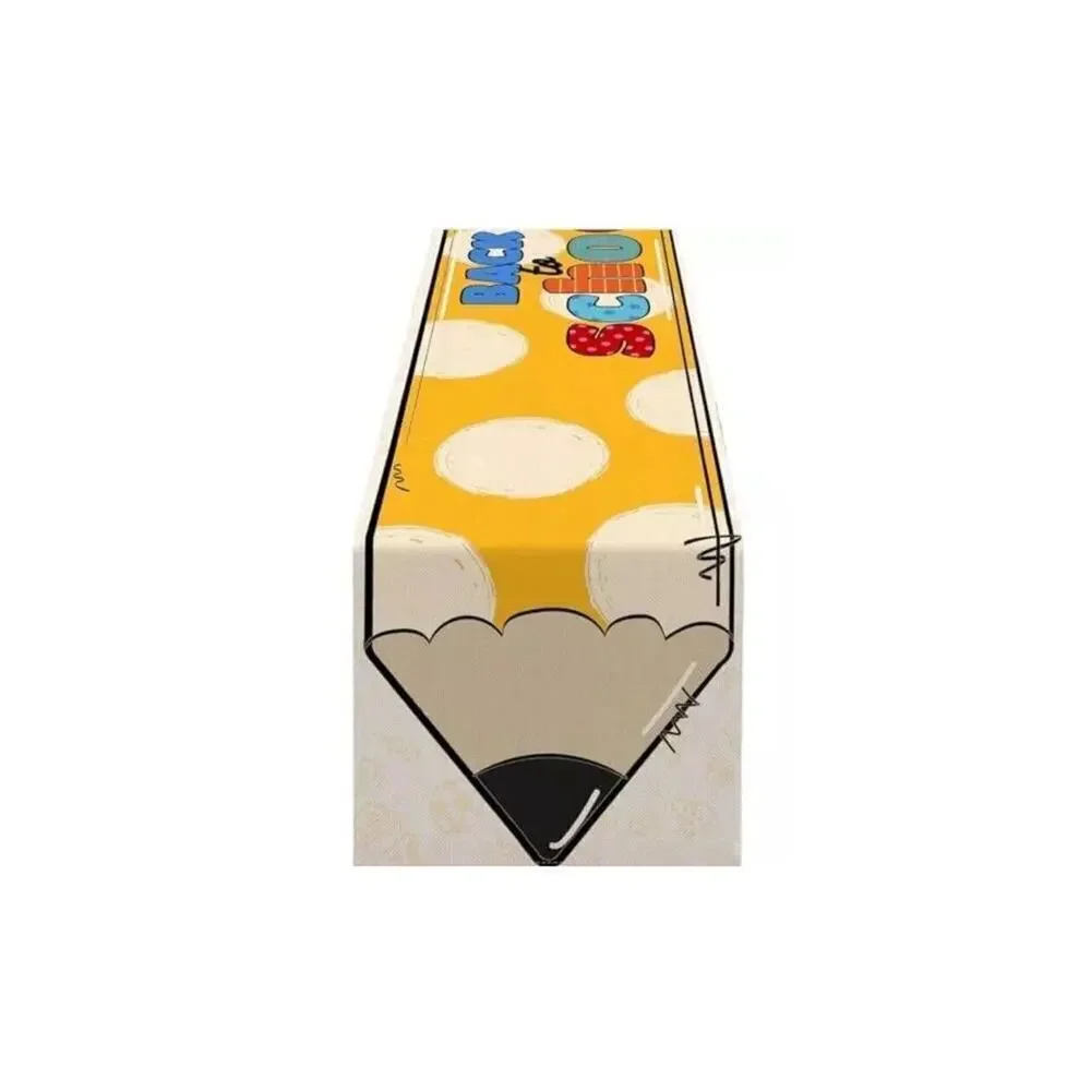 Yellow Pencil Table Runner Back to School Runner White Dots Pencils 13”x 48”‎